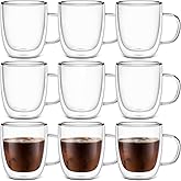 Gerrii Espresso Cups Double Walled Espresso Shot Glass with Handle Cups Insulated Clear Small Shot Glasses for Cappuccino Latte Hot Beverage (12 oz,Flat Bottom,8 Pcs)