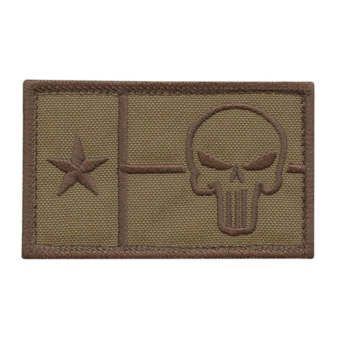 LEGEEON Texas Flag Punisher Tan Coyote Brown Lone Star 2x3.25 Army Morale Tactical Fastener Patch