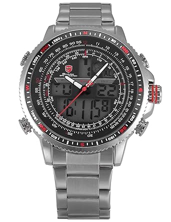 Shark Mens SH325 Winghead shark Digital/Analog Quartz Day/Date/Alarm Stainless steel Wrist Watch