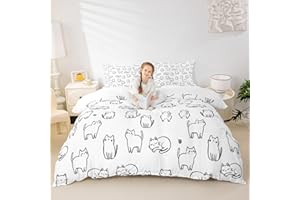 Kawaii Cats Duvet Cover Cartoon Animals Bedding Set Black and White Comforter Cover for Boys Girls Kids Room Decor Cute Cat P