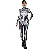 haikyuu Women Black Skeleton Bodysuit Halloween Skull Cosplay Outfit Jumpsuit Long Sleeve Bone Goth Catsuit