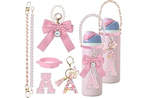 Mengayadi 6Pcs Letter Accessories for Owala Water Bottle 24oz 32oz 40oz, with Cute Initial Charm and Handle Strap, Compatible with Owala Free Sip, Kids Bottle,Stanley Cup Accessories