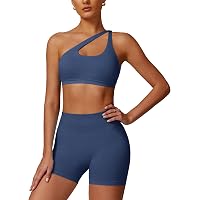 ABOCIW Workout Sets for Women Crossover High Waist Biker Shorts One Shoulder Sports Bra 2 Piece Gym Yoga Outfits