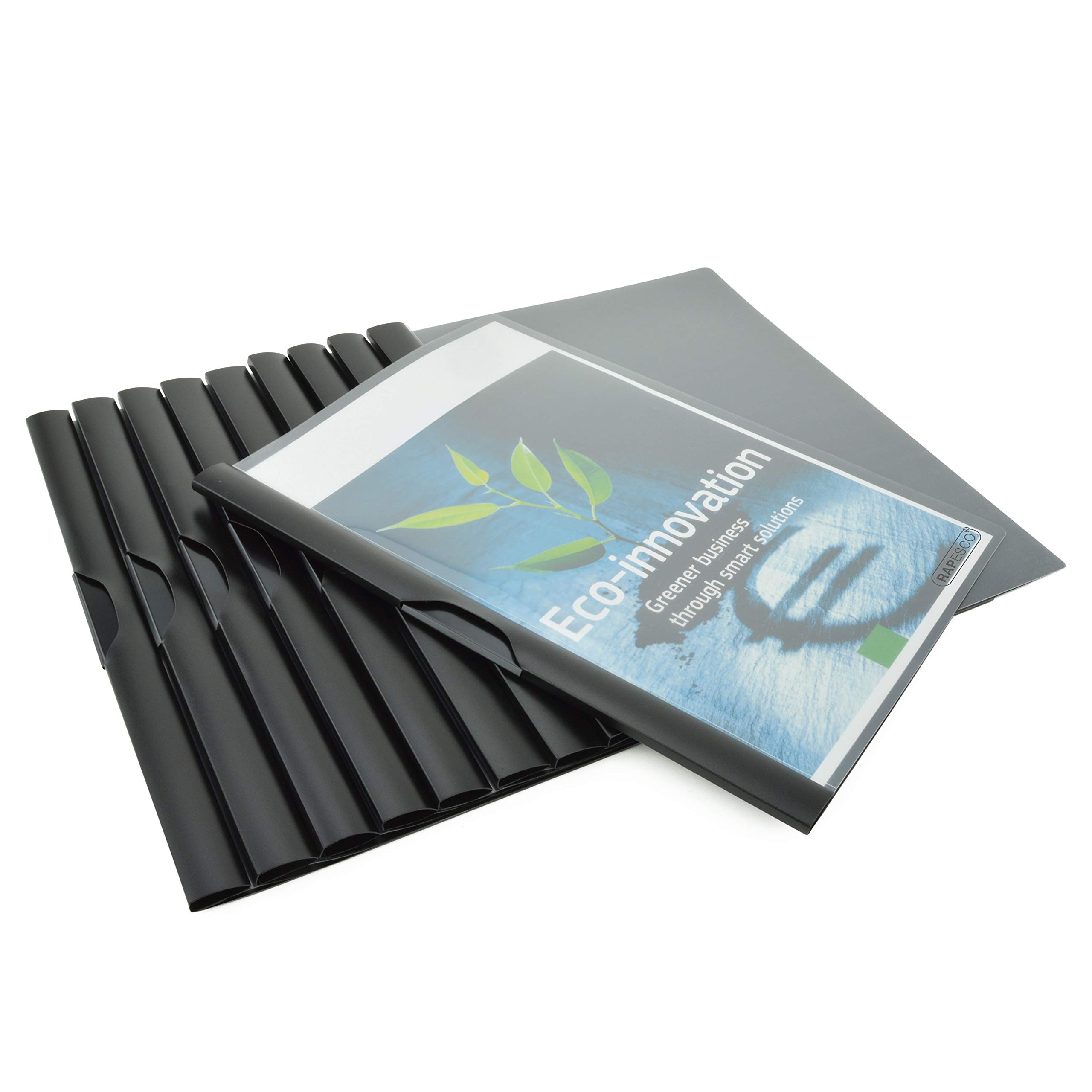 Rapesco 1595 ECO Clip Report Folder, A4, Black, Pack of 10