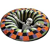 3D Halloween Rug, Novelty Ghost Skeleton 3D Optical Illusion Rugs Candy Corn Abyss Quilted Round Mat with Spooky Depth Design Crystal Velvet Soft & Durable Fabric Non-Slip