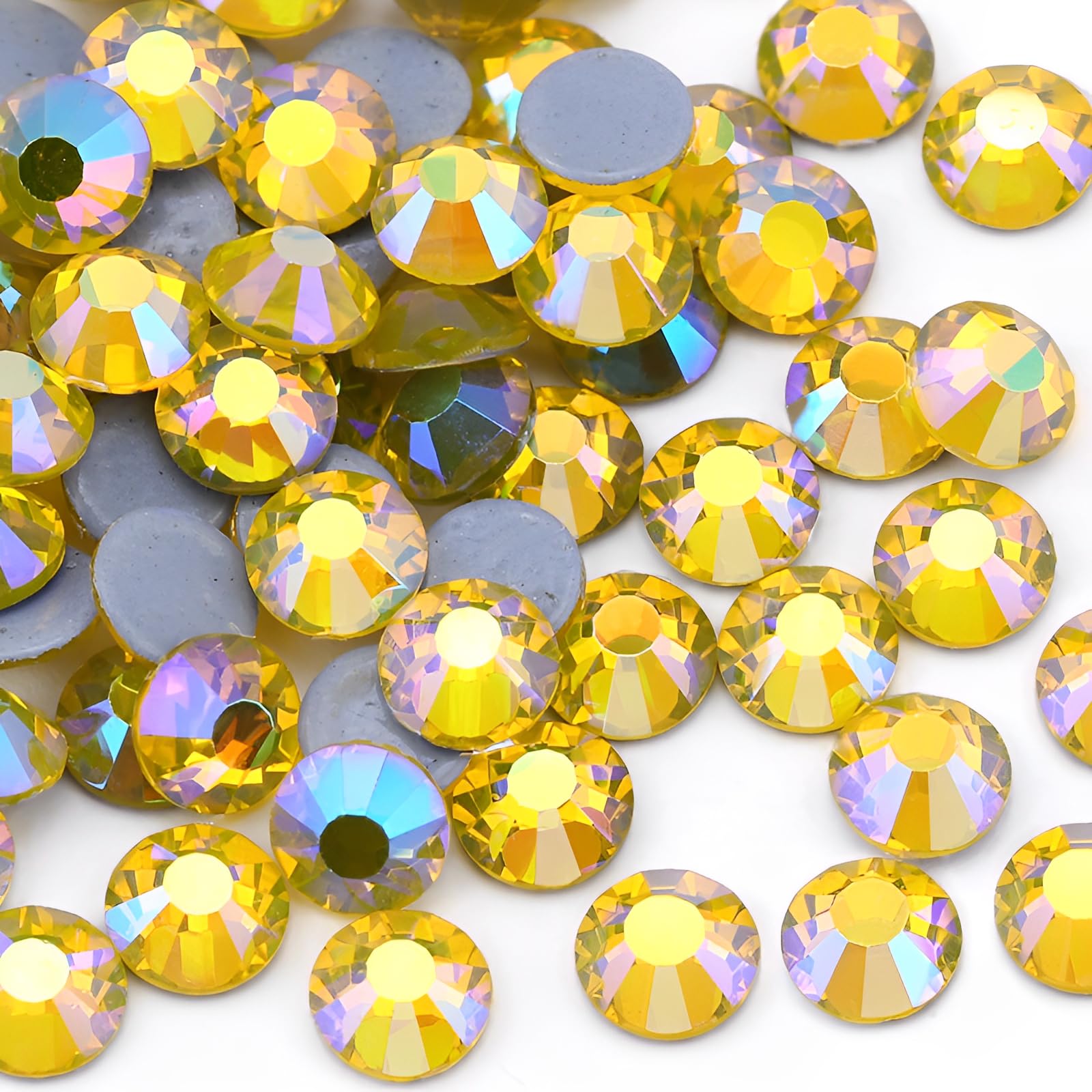 Jollin 2880pcs Hotfix Crystal Flatback Rhinestones Glass Diamantes Gems for Crafting Art Crafts Decorations Clothes Shoes 4.8mm SS20 Lemon AB