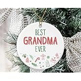 FundingCharlee Best Grandma Ever Christmas Tree Ornament - Ceramic Keepsake Gift - Printed on Both Sides