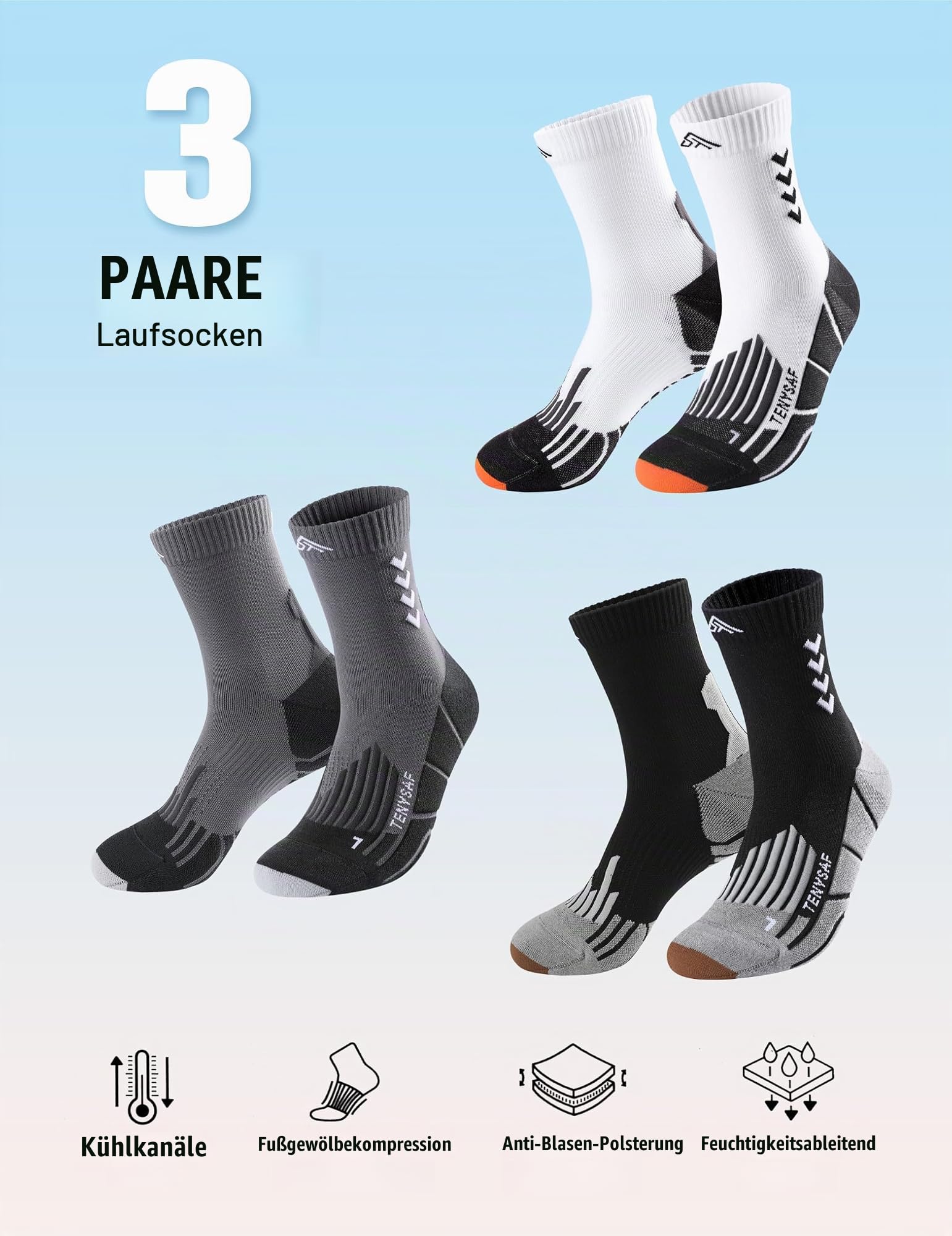 Lounwee Crew Kompression Laufsocken Herren: 15–20 mmHg Kompressionsstrümpfe 4