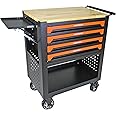 WTRAVEL Rolling Tool Cart with 4-Drawer Wood Top Utility Tool Chest on Wheels Mechanic Tool Storage Organizer Cabinet for Garage, Warehouse, Workshop, Repair Shop (Orange)