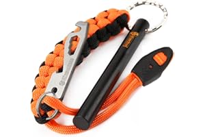 THE ATOMIC BEAR Fire Starter Survival Tool - Flint and Steel Fire Starter with Paracord, Emergency Whistle, Tinder and Waterproof Container to Start Campfires in Wilderness - Essential Hiking Gear