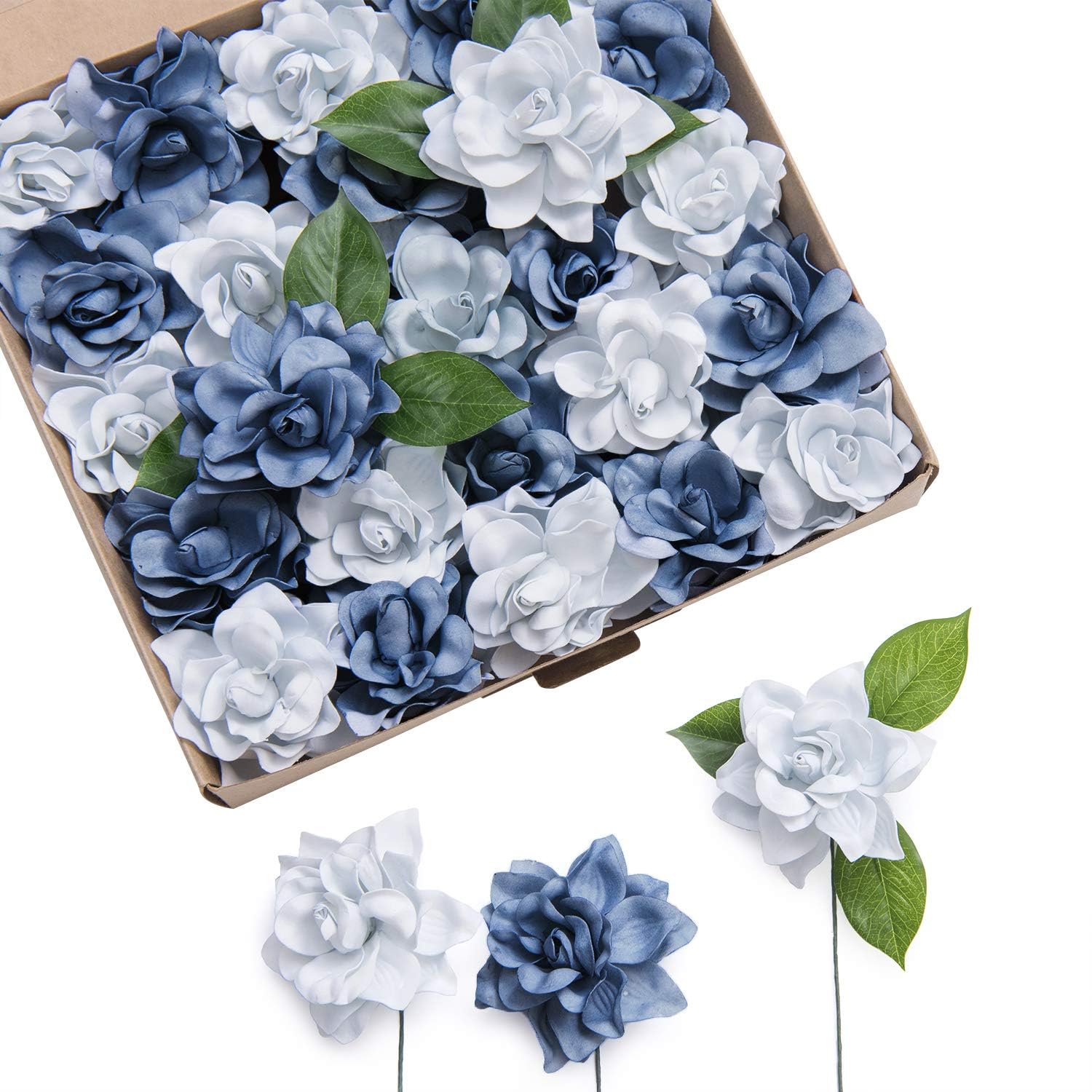 FLCSIed Flowers 25pcs Fake Gardenia Dusty Pink Rose Flowers Artificial Flowers with Stem, Fake flower for DIY Wedding Decorations Centerpieces Bouquets Boutonnieres