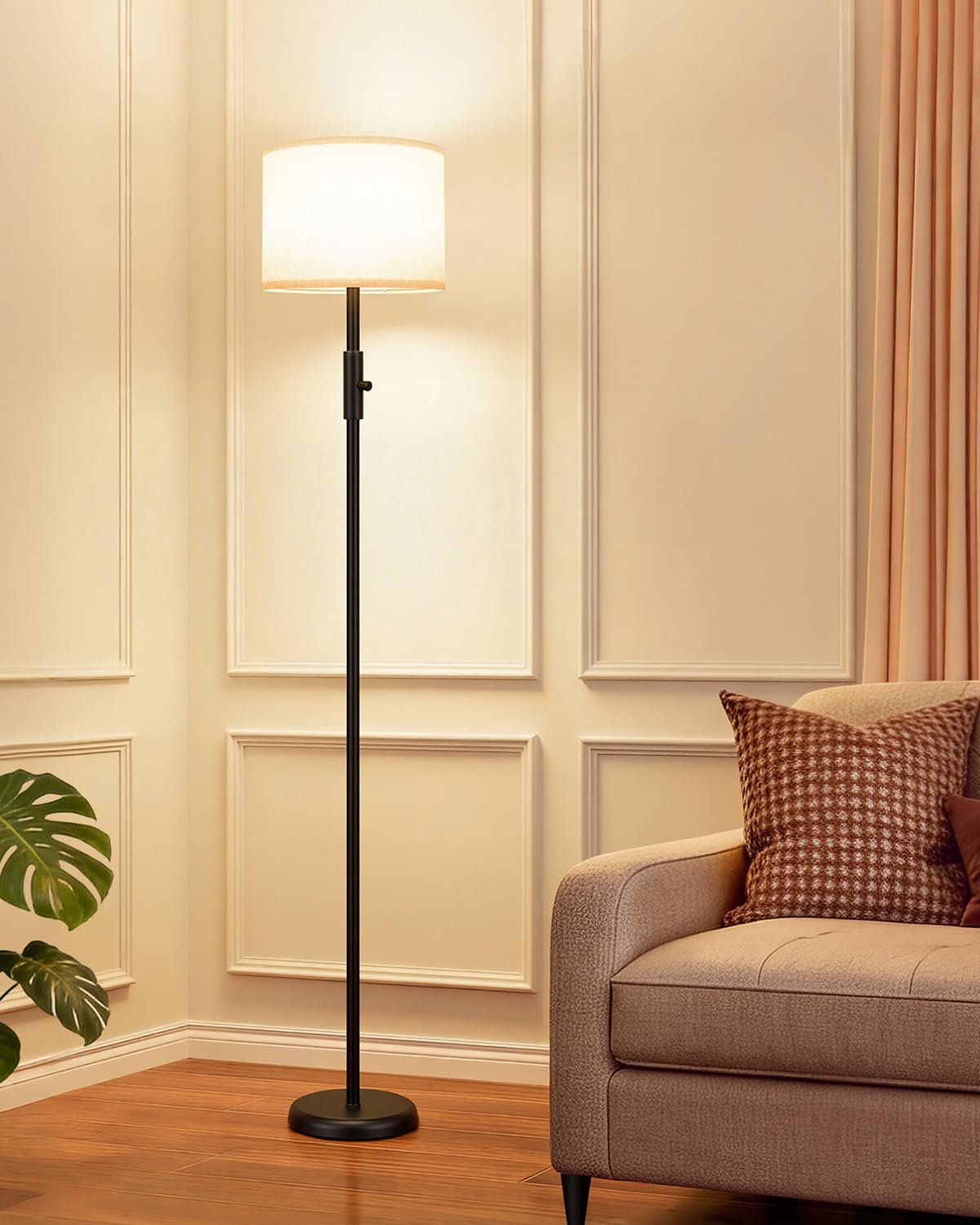 Photo 1 of ?Upgraded? Dimmable Floor Lamp for Living Room,1000 Lumens Bulb Included, Modern Floor Lamps Simple Design with Linen Shade, Tall Standing Lamp for Bedroom Office Dining Room, Black Pole Lamp