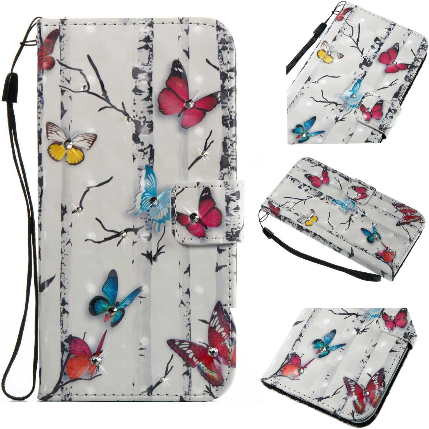 CUSKING iPhone X / 10 Case, Glitter Diamond Leather Wallet Flip Case for Apple iPhone X iPhone 10 Stand Magnetic Shockproof Protective Case Cover with Detachable Wrist Strap - White Butterfly