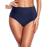 Holipick Women High Waisted Bikini Bottom Full Coverage Bathing Suits Bottoms Mid Waist Tummy Control Swim Bottom