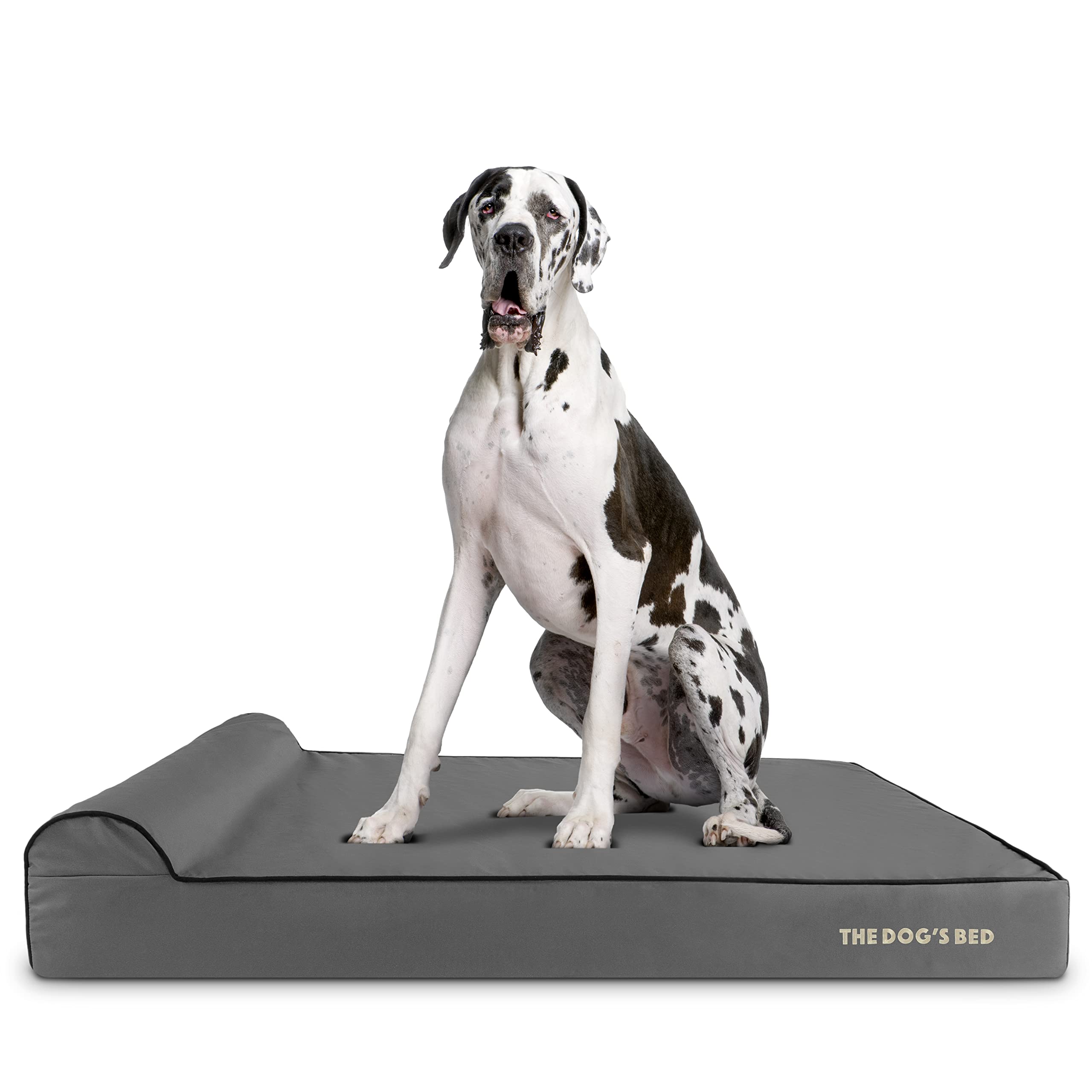 The Dog’s Bed – Orthopaedic Memory Foam Bed with Headrest, Grey with Black Trim, XXL, 15cm