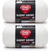 Red Heart Super Saver Jumbo Yarn for Crocheting, White, 2-Pack | #4 Medium Worsted Weight 100% Acrylic Yarn for Blankets, Sweaters, Amigurumi, and Large Projects, 744 yards, 396g/14oz