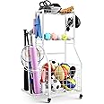 DUDUXI Sports Equipment Garage Organizer,Garage Ball Storage Rack with Wheels-Upgraded 3 Layers Sport Toy Organizer Rack Outdoor Basketball Racks for Balls with Holder and Hooks