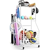 DUDUXI Sports Equipment Garage Organizer,Garage Ball Storage Rack with Wheels-Upgraded 3 Layers Sport Toy Organizer Rack Outdoor Basketball Racks for Balls with Holder and Hooks