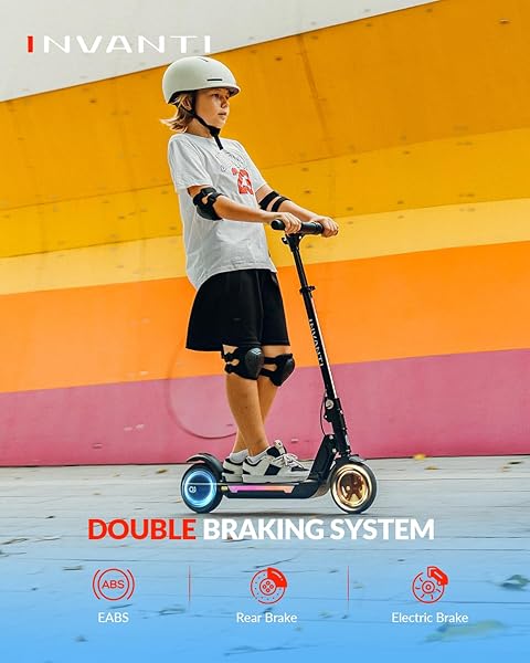 INVANTI KS03 ELECTRIC SCOOTER FOR KIDS AGES 8+, 350W PEAK MOTOR, MAX 12MPH & 10MILES, 7″ SOLID WHEEL, LED LIGHTS & DISPLAY, DOUBLE BRAKING, KIDS ELECTRIC SCOOTER WITH 3 ADJUSTABLE SPEEDS & HEIGHTS
