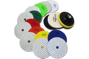 ANTENGDATOOL 4 Inch Dry Diamond Polishing Pads, 11PCS Wet/Dry Granite Stone Buffing Pad Kit for Marble Concrete Quartz Tiles - High Temperature Resistance Sand Pad for Drill Grinder Polisher