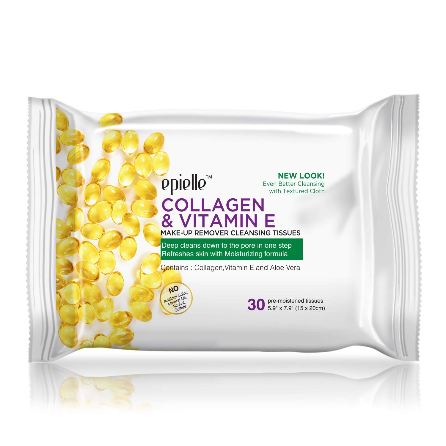 Epielle New Make-Up Remover Cleansing Tissues, 30 Count (Assorted 6 Pack) 1-Vitamin C, 1-Collagen & Vitamin E, 1-Aloe Vera, 1-Cucumber, 1-Green Tea, 1-Argan Oil: Beauty