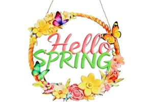 Nfvjfxz Wooden Spring Door Wreath Sign Colorful Floral Front Door Decor Hollow Flower Hanging Decoration Rustic Farmhouse Hel