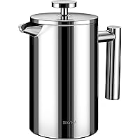 BAYKA French Press Coffee Maker, Stainless Steel 21oz Double-Wall Metal Insulated Coffee Tea Makers with 4 Level…