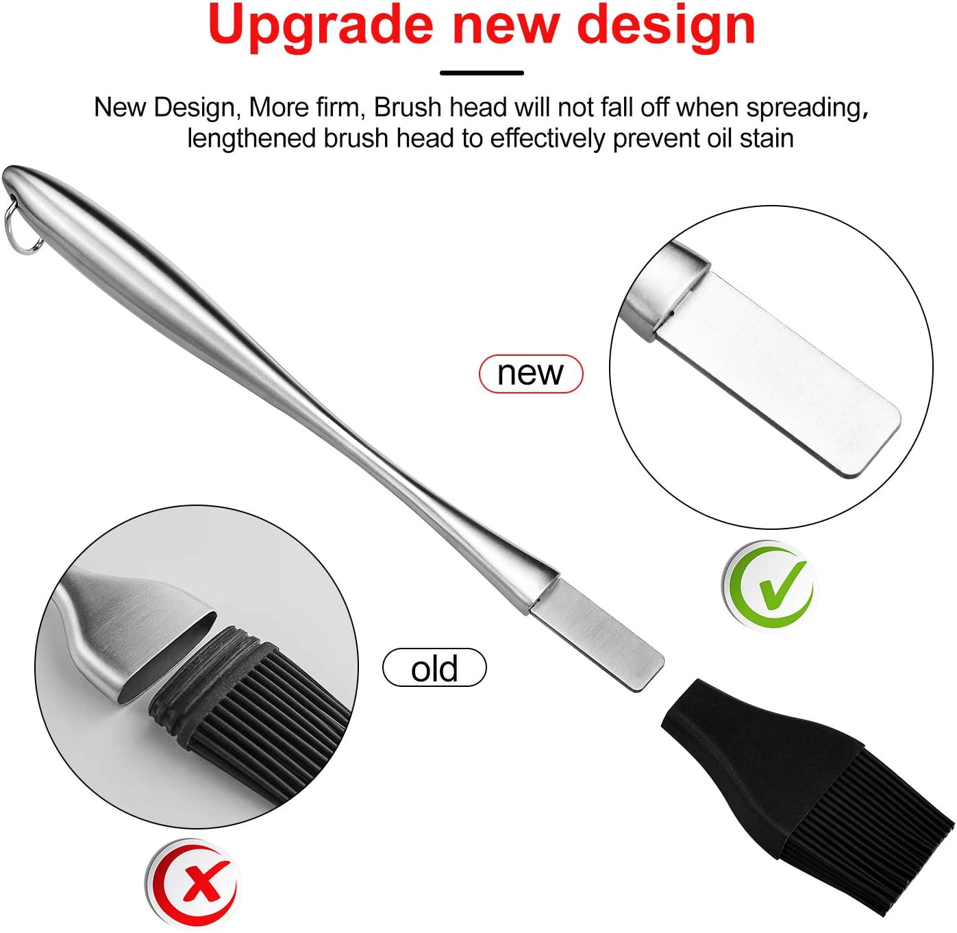FinewayLife Sturdy Basting Brush 304 Stainless Steel Pastry Brush with 4 Pack Replaceable Silicone Brush Heads Heat Resistant, BPA Free, Food Grade for BBQ Grill Baking Kitchen Cooking : Garden & Outdoor