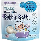 TruKid Bubble Podz Bubble Bath for Kids, Toddlers, & Babies, Tear Free Gentle & Refreshing Bath Bomb for Sensitive Skin with Natural Moisturizers, Non-Toxic, pH Balanced, Lavender Scent (24 Podz)