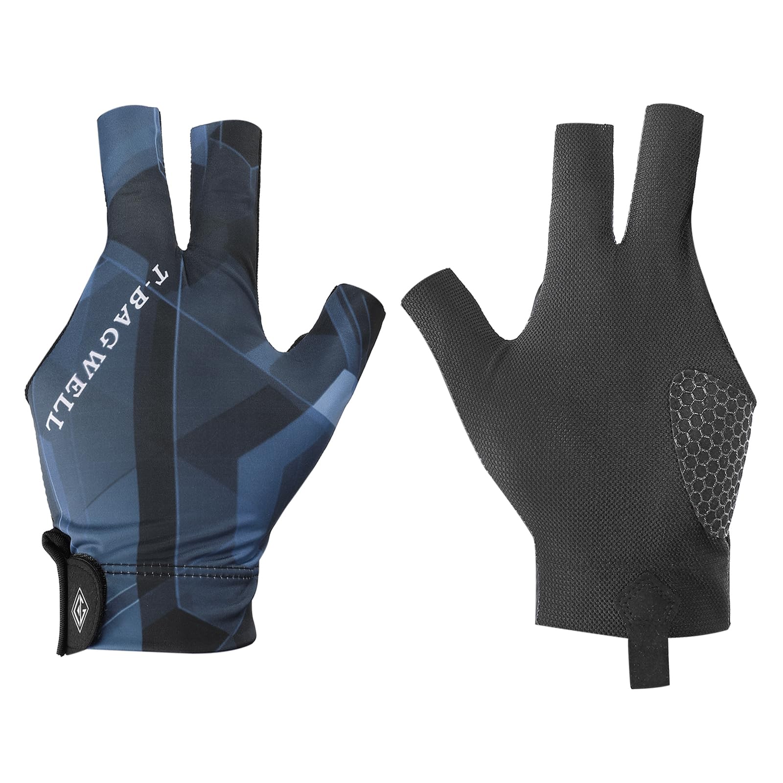 PATIKIL 3 Finger Pool Glove Left Hand, Billiard Gloves Pool Cue Accessories for Shooter Carom Pool Snooker Cue Sport, Black Blue