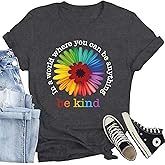 CQF Be Kind Shirt for Women Flower Letter Print Tee Tops Casual Inspirational Kindness T-Shirt
