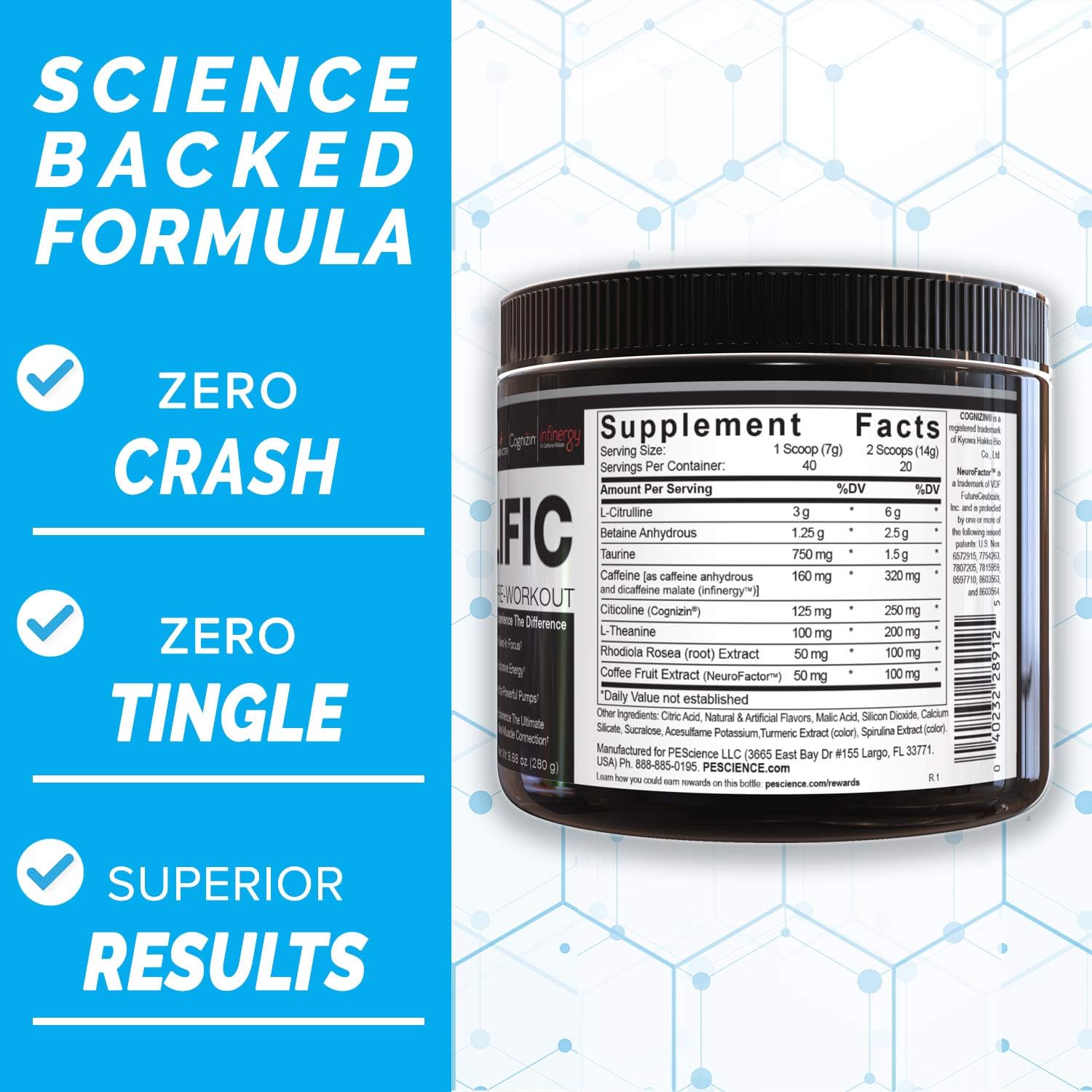 PEScience Prolific Pre Workout Powder, Sour Green Apple, 40 Scoop, Energy Supplement with Nitric Oxide: Health & Personal Care