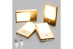 V4light Rechargeable Motion Sensor Night Lights, 4-Pack - Brushed Gold Aluminum Alloy, Ultra-Compact Magnetic Mount, 3000K Warm White Glow, Ideal for Hallways, Bedrooms, Stairs & Nightly Use