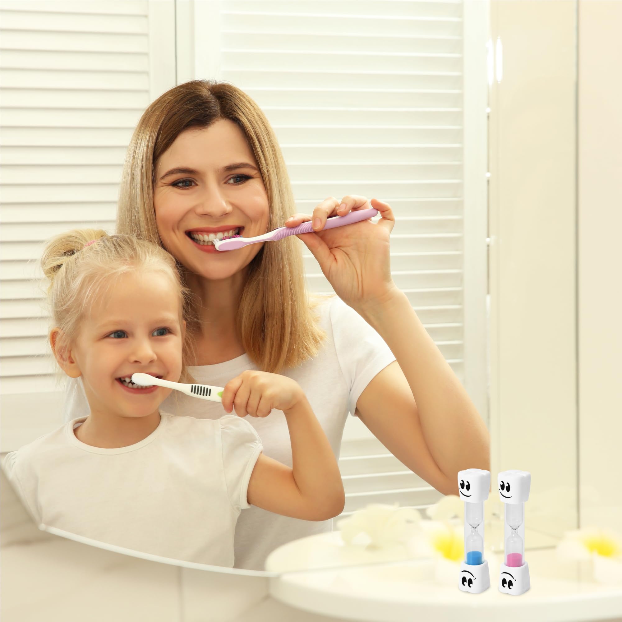 TeacherFav 2-Minuten-Sanduhr zum Zähneputzen für Kinder – 2er-Set kleine Blaue und rosa Smiley-Sanduhren 7