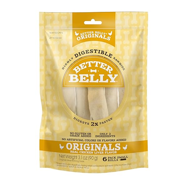 BETTER BELLY HIGHLY DIGESTIBLE RAWHIDE SMALL ROLL CHEWS,...