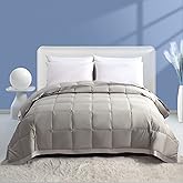 Dafinner Feather Down Fibers Blanke King Size, Extra Lightweight Summer Comforter, Noiseless & Soft Thin Bed Blanket with Satin Trim (106"x90", Gray)