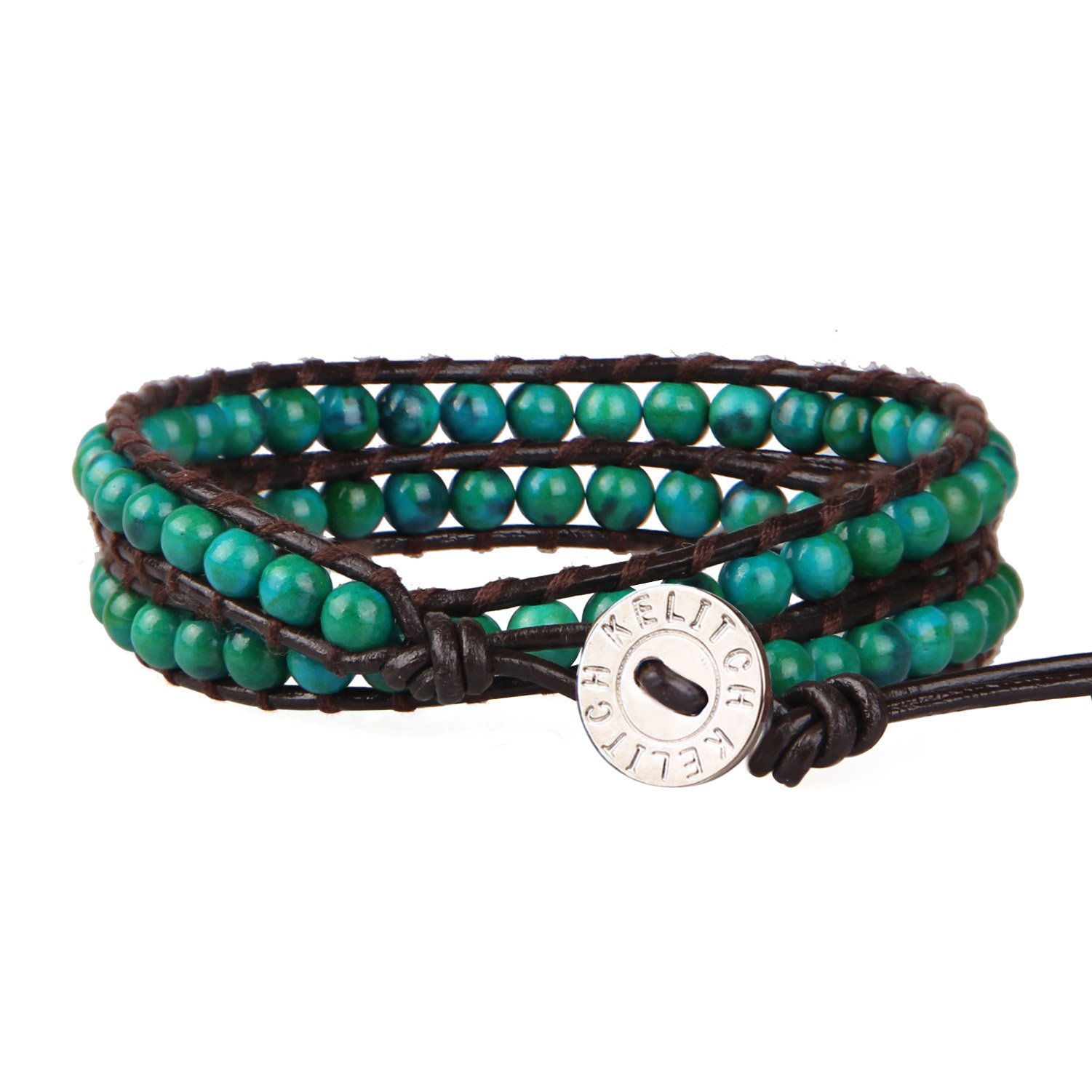 KELITCH 2 Wrap Bracelet Women Braided Turquoise Beads Leather Bracelets Women Fahsion Jewelry
