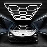 FERUERW Hexagon Garage Lights 14 Hex with Rectangle Frame | High Brightness 672W 86400LM 6500K, Grid for Garage, Shop, Basement, Car Detailing Shop etc. with Mounting Clip