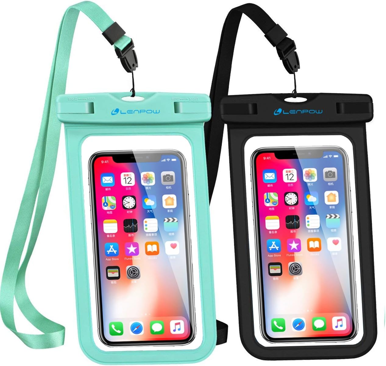 LENPOW Waterproof Phone Case, 2-Pack IPX8 Lanyard Waterproof Phone Pouch, Universal Clear Dry Bag Compatible iPhone 12 11 Pro XS Max XR X 8 7 Plus Galaxy S21/20/10 Note Google Pixel HTC up to 6.9