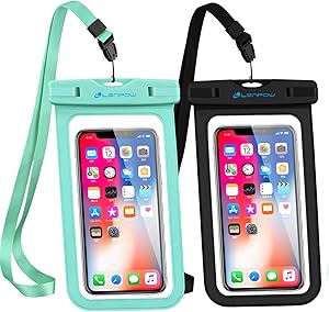 LENPOW Waterproof Phone Case, 2-Pack IPX8 Lanyard Waterproof Phone Pouch, Universal Clear Dry Bag Compatible iPhone 12 11 Pro XS Max XR X 8 7 Plus Galaxy S21/20/10 Note Google Pixel HTC up to 6.9