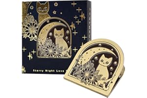 Dizdkizd Vintage Metal Clip for Journals, Planners, Notebooks, Brass Colored Book Clip Little Binder Clip for Page Holder, Book Mark - Cat and Moon