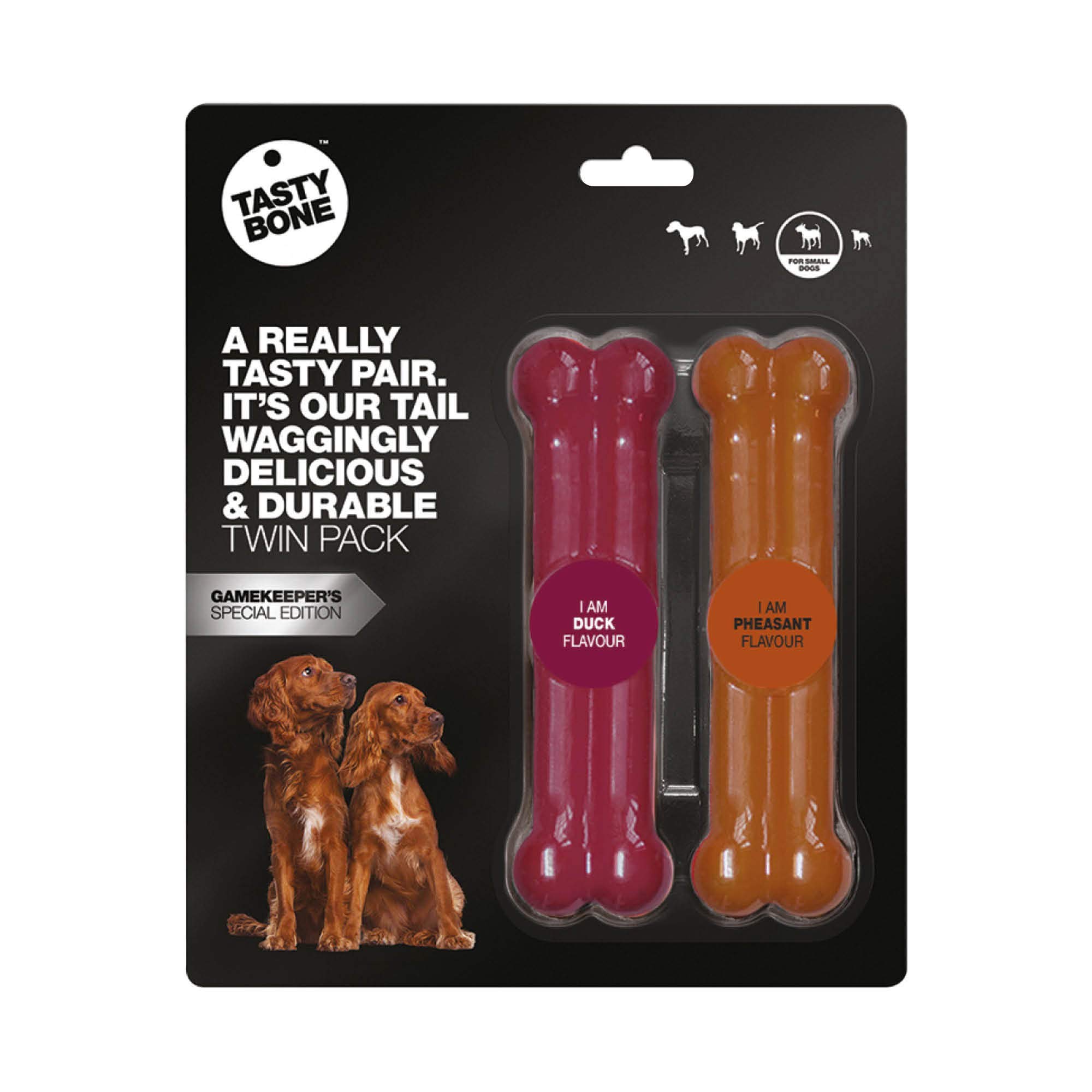 TastyBone Twin Pack Nylon Dog Chew Toys for Small Dogs (Duck & Pheasant) - Indestructible for Aggressive Chewers, Everlasting Flavour, Strong Healthy Teeth, Made in the UK — image 1