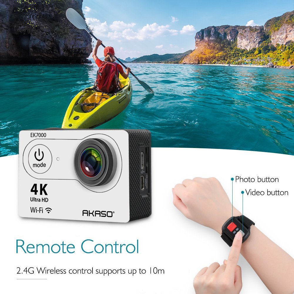 AKASO EK7000 4K HD 1080P Sports Action Caméra WIFI étanche LCD écran DV CAM NEUF ARGENTE