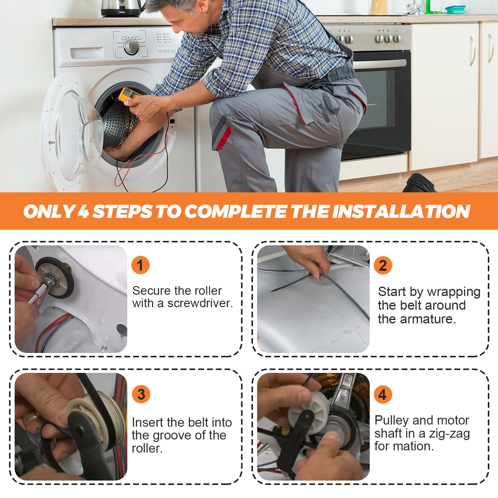 【Newest】 Upgraded 4392065 Dryer Maintenance Repair Kit by Beaquicy - Fit for Whirlpool Ken-More Crosley Admiral Amana Dryer - Package Includes 349241t Drum Roller 341241 Belt and 691366 Idler Pulley