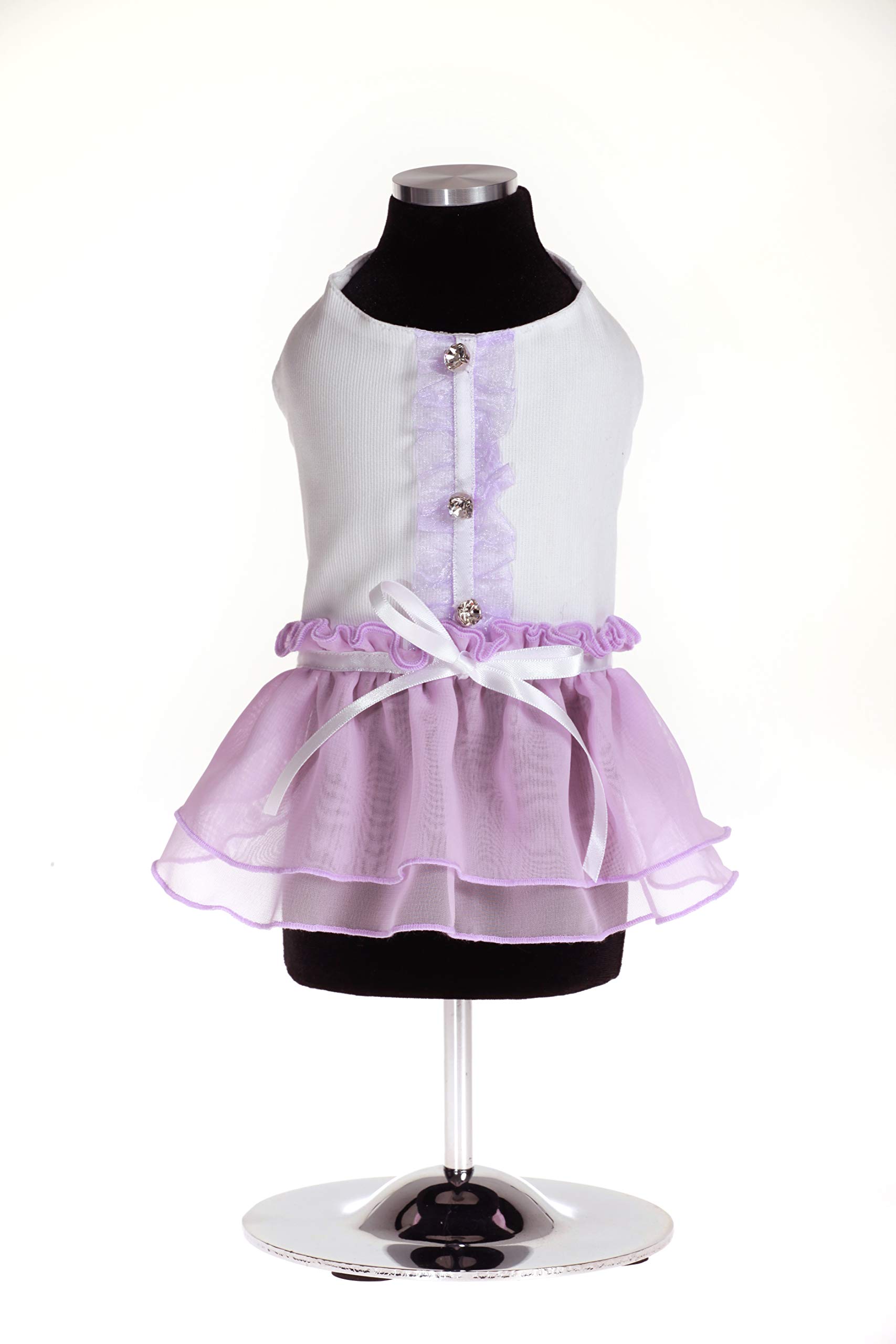 Trilly All Brilli SelenelilXS Selene Dress with Chiffon Skirt and Jewellery Buttons, XS, Lilac