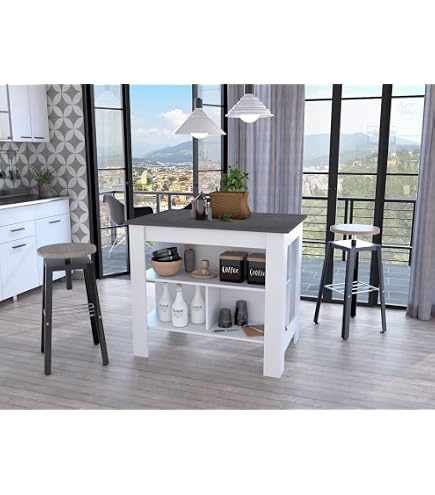 Cala Kitchen Island With Shelves – White & Light Oak, Extra Prep Space & Storage