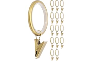 Meriville Drapery Curtain Rings with Clip - 1.5-Inch Inner Diameter, Fits Up to 1 1/4-Inch Rod (Set of 14 with Insert, Royal Gold)