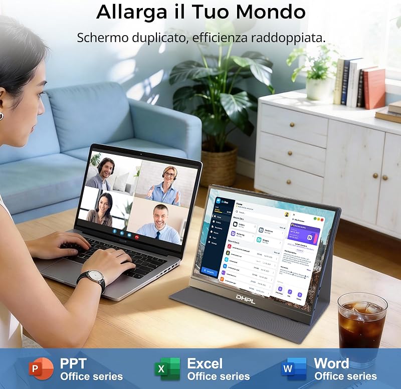 Monitor portatile da 15,6 pollici, schermo FHD 1080P IPS, altoparlante integrato, interfaccia USB-C/HDMI, schermo portatile per laptop, PC, Mac, cellulare e console di gioco, custodia protettiva
