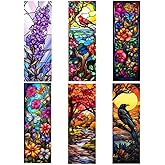 JOONOR 6 Pieces Fantasy Stained Glass Art Transparent PVC Bookmarks Decorative Stained Glass Floral Bookmarks Gothic Rectangle Design,Style B