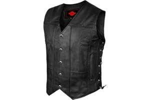 JAYEFO Alpha Leather Motorcycle Vest for Men Riding Club Black Biker Vests With Concealed Carry Gun Pocket Cruise Vintage
